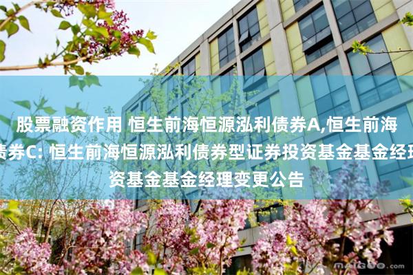 股票融资作用 恒生前海恒源泓利债券A,恒生前海恒源泓利债券C: 恒生前海恒源泓利债券型证券投资基金基金经理变更公告