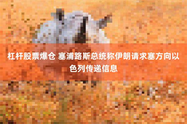 杠杆股票爆仓 塞浦路斯总统称伊朗请求塞方向以色列传递信息